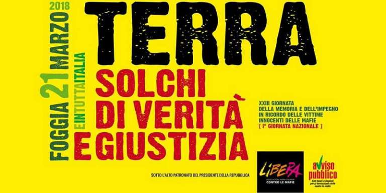 FOGGIA PER 23^ GIORNATA DELLA MEMORIA E IN RICORDO DELLE VITTIME INNOCENTI DELLE MAFIE