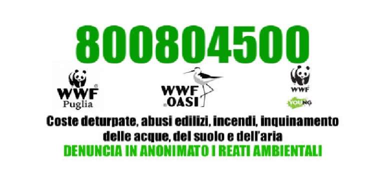 PER LE EMERGENZE AMBIENTALI IN PUGLIA IL NUMERO VERDE 800-804500