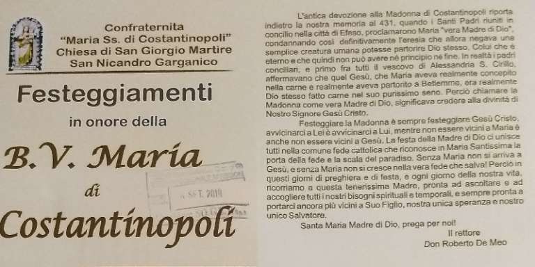 FESTEGGIAMENTI PER LA MADONNA DI COSTANTINOPOLI