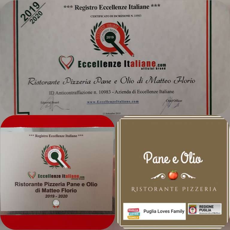 IL RISTORANTE-PIZZERIA “PANE E OLIO” DI SAN NICANDRO NEL REGISTRO DELLE ECCELLENZE ITALIANE