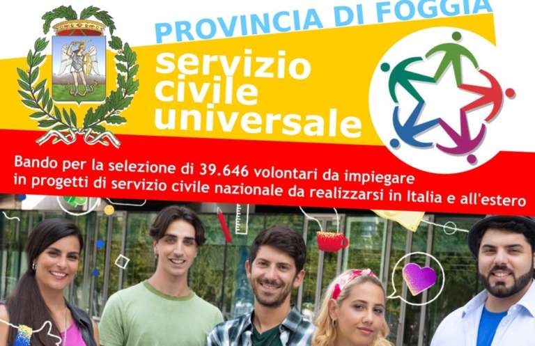 SERVIZIO CIVILE: 108 VOLONTARI PER 22 PROGETTI DELLA PROVINCIA DI FOGGIA