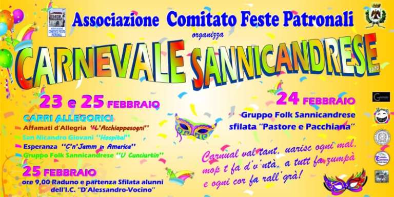 IL PROGRAMMA DEL CARNEVALE 2020