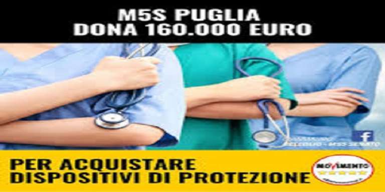 160MILA EURO DEI TAGLI STIPENDI CONSIGLIERI M5S PER DISPOSITIVI PROTEZIONE GUARDIE MEDICHE