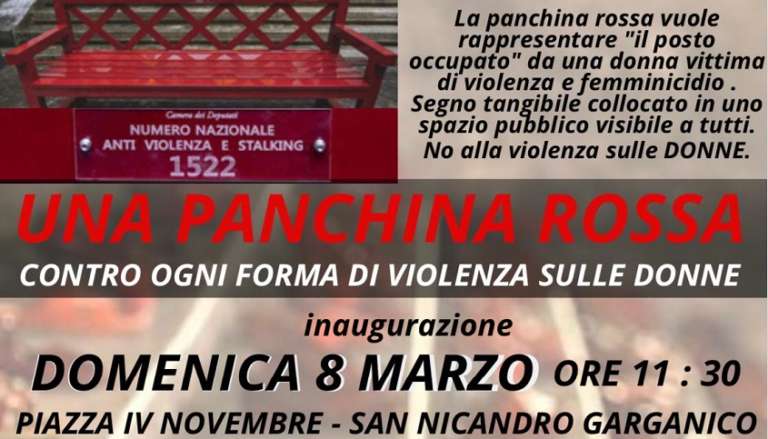 RINVIATA L’INAUGURAZIONE DELLA “PANCHINA ROSSA”