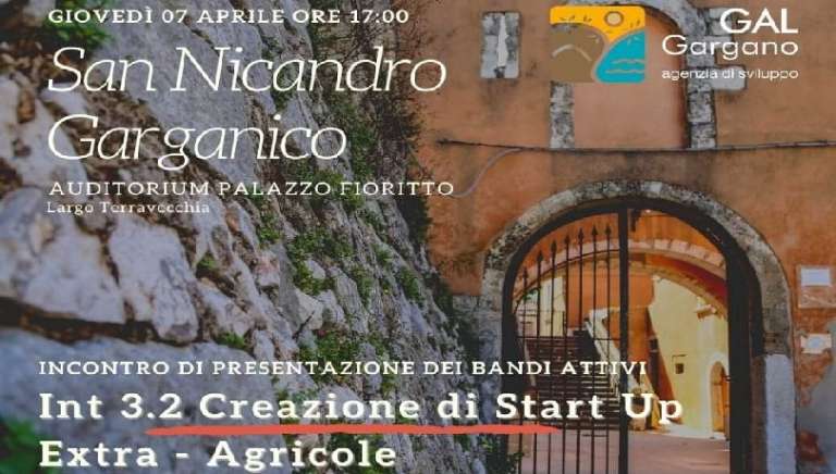 SAN NICANDRO, INCONTRO DI PRESENTAZIONE DEL BANDO PER LA CREAZIONE DI START UP EXTRA – AGRICOLE