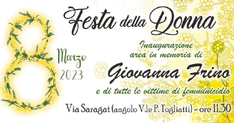 FESTA DELLA DONNA 2023: INTITOLAZIONE AREA VERDE A “GIOVANNA FRINO”