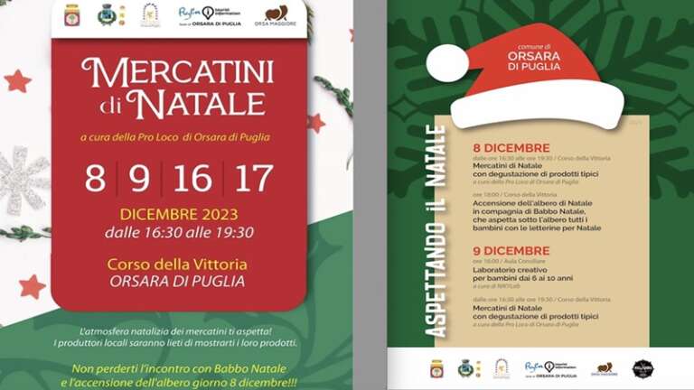 ORSARA, MERCATINI DI NATALE E DEGUSTAZIONE DELLE TIPICITA’