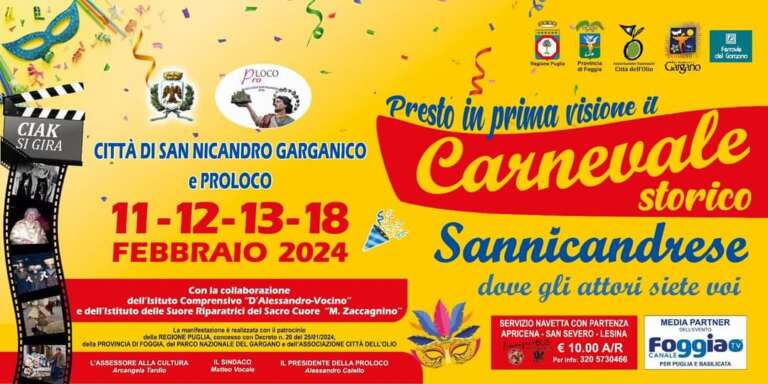 SAN NICANDRO GARGANICO, IL PROGRAMMA COMPLETO DEL CARNEVALE STORICO SANNICANDRESE