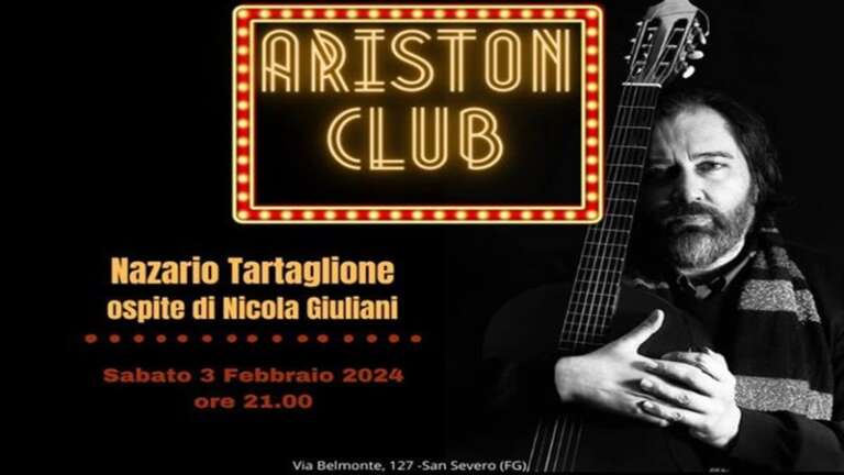 SAN SEVERO, TEATRO CANTINA PUGLIESE: ALL’ARISTON CLUB NAZARIO TARTAGLIONE, OSPITE DI NICOLA GIULIANI