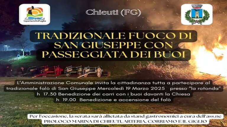 CHIEUTI: IL FUOCO DI SAN GIUSEPPE CON LA PASSEGGIATA DEI BUOI