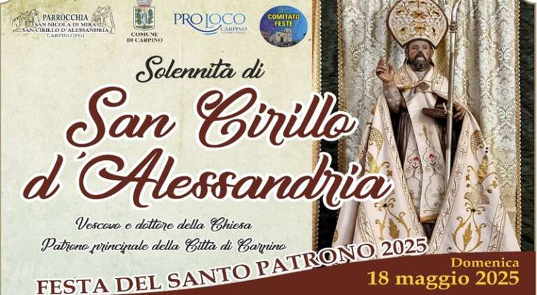 DOMENICA 18 MAGGIO, FESTA DI SAN CIRILLO, ECCO IL PROGRAMMA