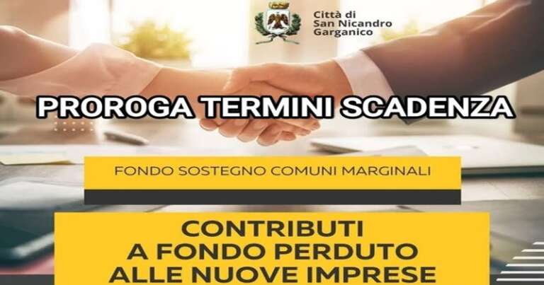 SAN NICANDRO GARGANICO, AIUTI ECONOMICI ALLE NUOVE IMPRESE: PROROGATA LA SCADENZA