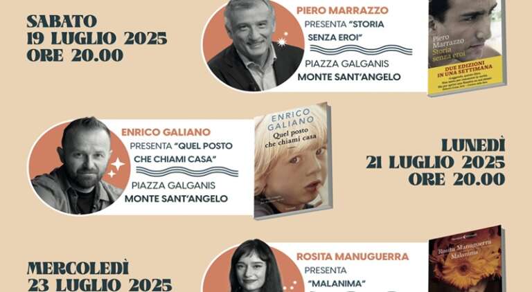 MONTE SANT’ANGELO ACCOGLIE “LETTERATURA E TERRITORIO – SUMMER EDITION” CON 3 SERATE D’AUTORE