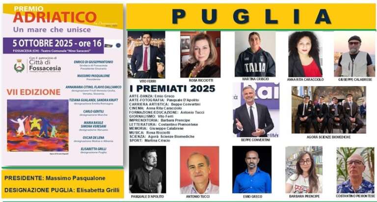 PREMIO INTERNAZIONALE ADRIATICO 2925: UN MARE DI ECCELLENZE DA TUTTA LA SPONDA ADRIATICA