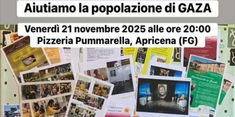 APRICENA PER LA SOLIDARIETA’: EVENTO DI BENEFICENZA PER LA POPOLAZIONE DI GAZA