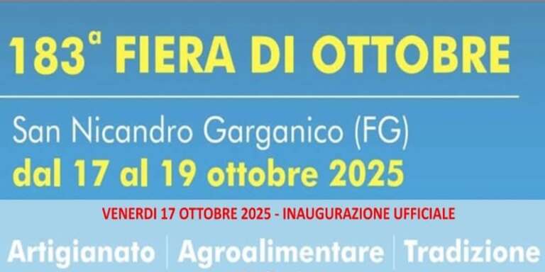 ECCO IL PROGRAMMA DELLA 183^ FIERA D’OTTOBRE DI SAN NICANDRO GARGANICO