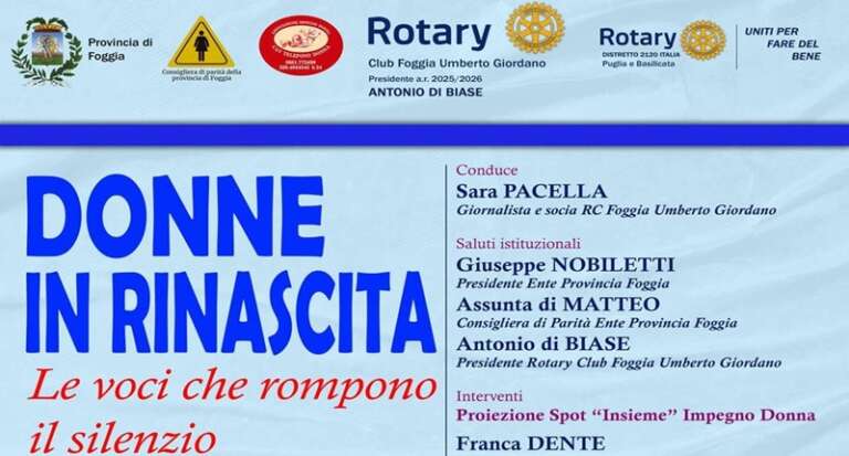 CONSIGLIERA DI PARITA’: “DONNE IN RINASCITA – LE VOCI CHE ROMPONO IL SILENZIO”