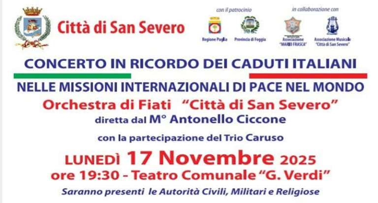 AL TEATRO VERDI IL CONCERTO IN RICORDO DEI CADUTI ITALIANI NELLE MISSIONI INTERNAZIONALI DI PACE ALL’ESTERO